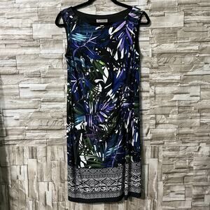 Christopher & Banks Dress Womens Sz 6Petite Multicolor Leaf Sleeveless A-Line